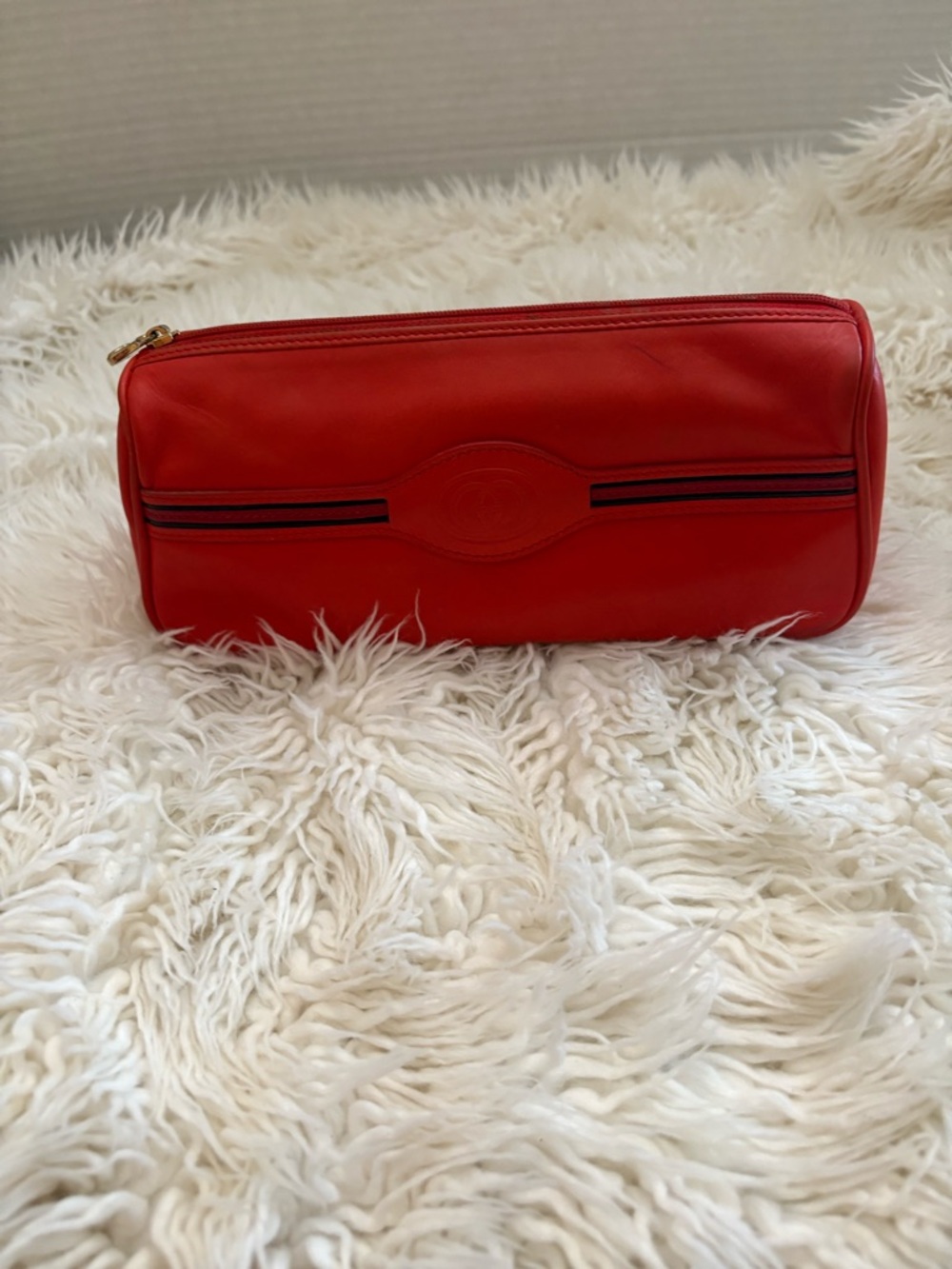 Authentic Vintage Gucci Pouch Leather Sherry Line Cosmetic